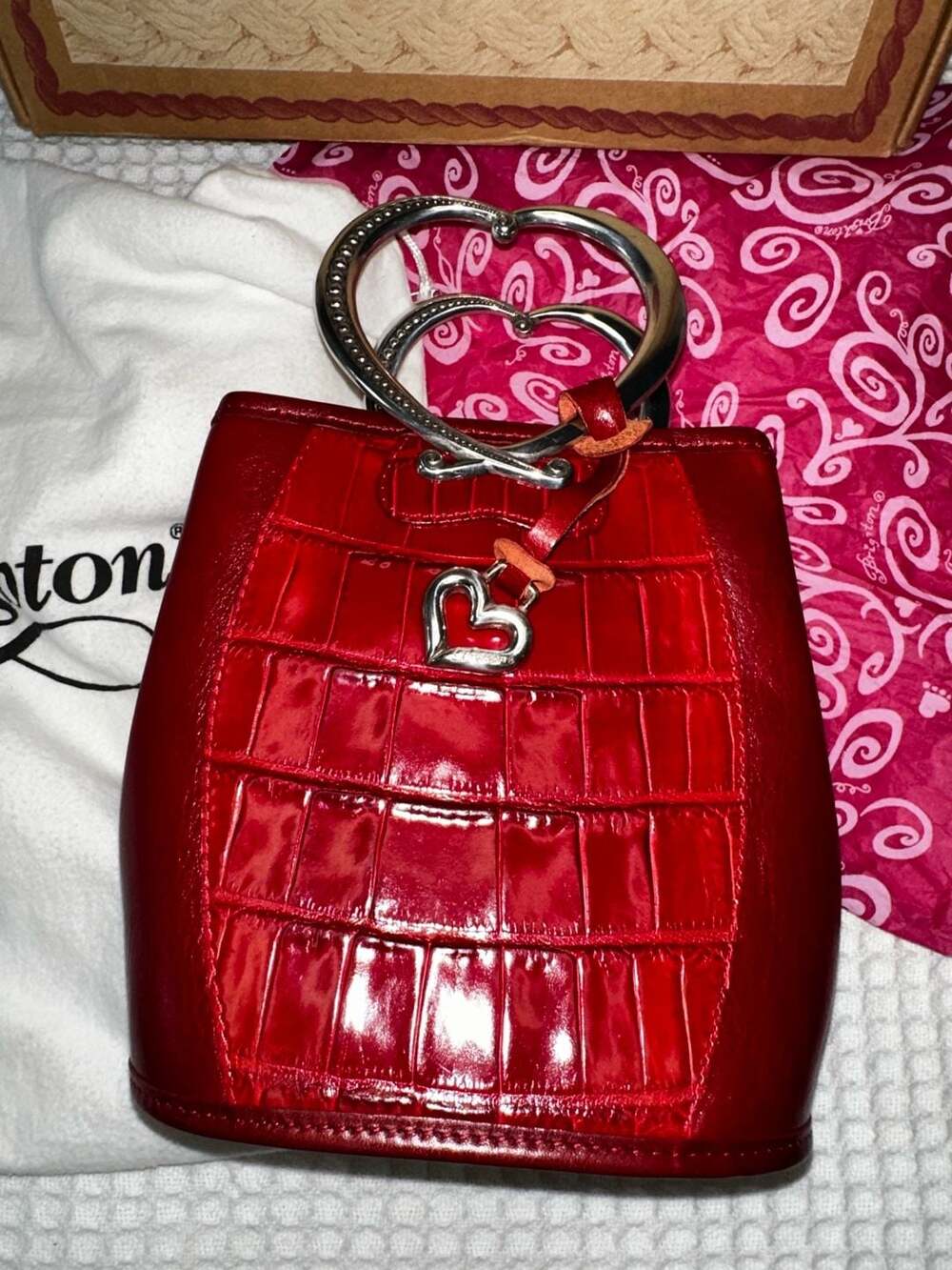 No.62 Brighton Red Croc Embossed Leather Heart Handle Mini Handbag